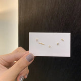 5pcs/set Small Crystal Stud Earring Set - Silver
