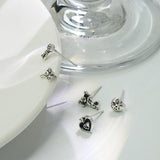 Retro Dark Angel Arrow Heart Small Stud Earrings Set Gothic Hip Hop Piercing