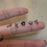 Retro Dark Angel Arrow Heart Small Stud Earrings Set Gothic Hip Hop Piercing