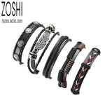 Vintage Leaf Feather Layered Leather Bracelets Set for Men