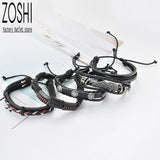 Vintage Leaf Feather Layered Leather Bracelets Set for Men