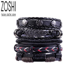 Vintage Leaf Feather Layered Leather Bracelets Set for Men