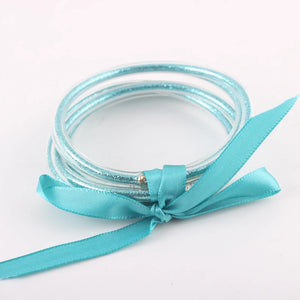 5pcs Glitter Jelly Bangles Bracelet Christmas Bowknot Lightweight Silicone