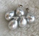 5pcs Shell Pendant Set, 14mm Drop/Round, 12*15mm, White/Yellow/Gray, South Sea