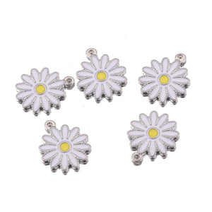 5pcs Stainless Steel Sunflower Enamel Daisy Flower Charms for DIY Jewelry Making