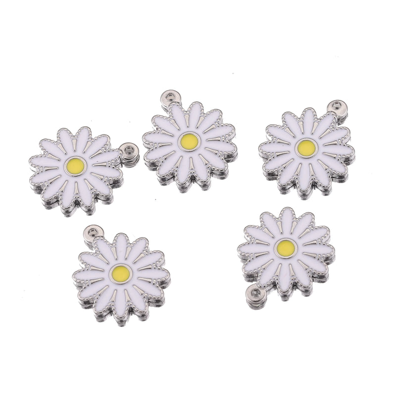 5pcs Stainless Steel Sunflower Enamel Daisy Flower Charms for DIY Jewelry Making