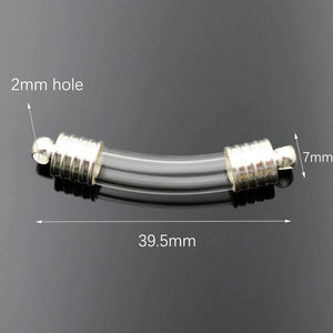 5pcs Bend Tube Glass Vial Pendant Silver Cap Rice Art Vial Craft Material