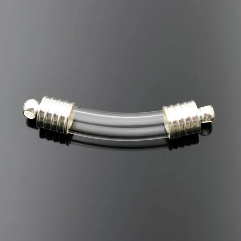 5pcs Bend Tube Glass Vial Pendant Silver Cap Rice Art Vial Craft Material
