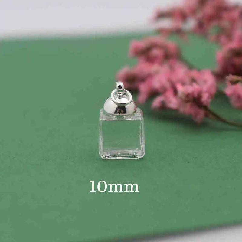 Glass Bubble Cube Bottle Set with Cap Jewelry Findings