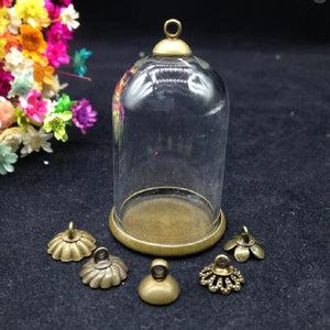 5 Sets Clear Glass Globe Bronze Tray Cap Set Pendant Necklace Jewelry Finding