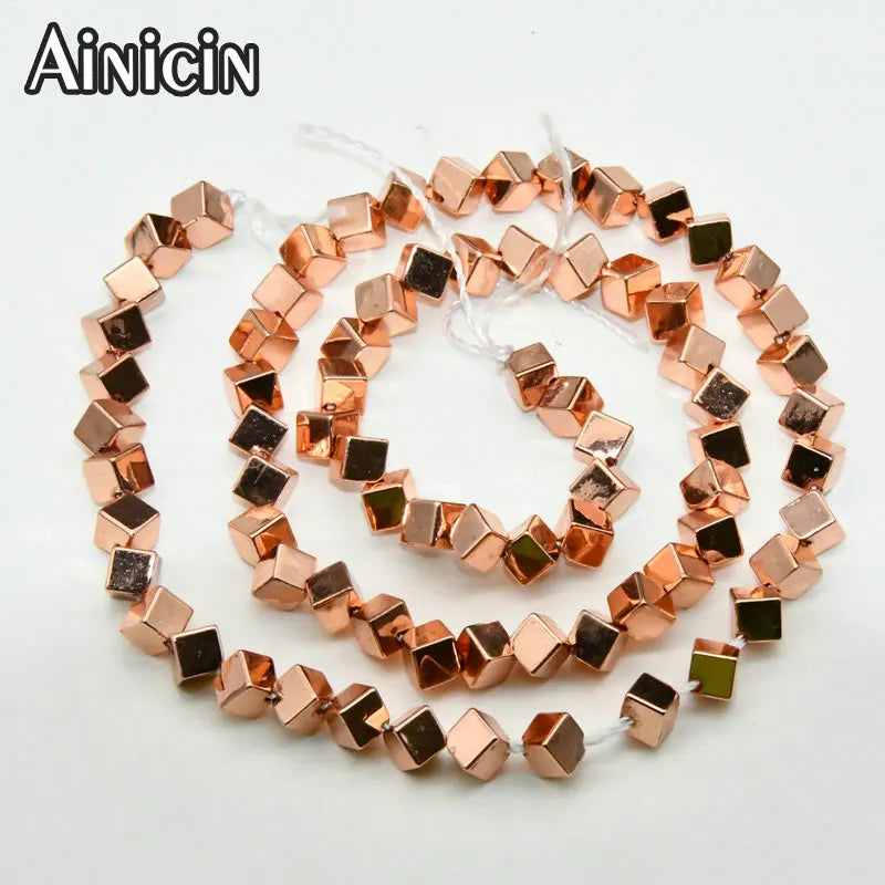 5str/lot Silver Rose Plating 4mm Cubic Hematite Loose Beads