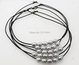 Freshwater Pearl Rice & Line Beads 17in Gray/Black/White Zircon Hook