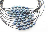 Freshwater Pearl Rice & Line Beads 17in Gray/Black/White Zircon Hook