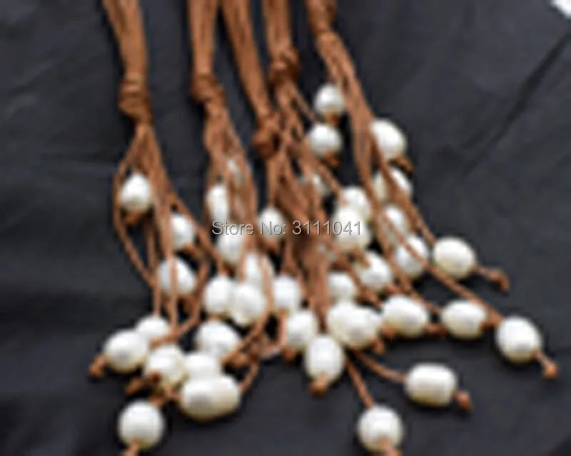 Freshwater Pearl Rice Brown Line Necklace 18" Zircon Hook