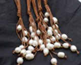 Freshwater Pearl Rice Brown Line Necklace 18" Zircon Hook