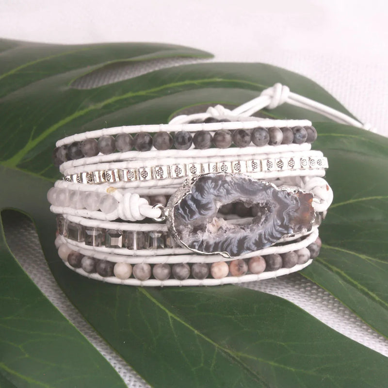 5x Leather Wrap Bracelet Natural Stone Crystal Mix for Women
