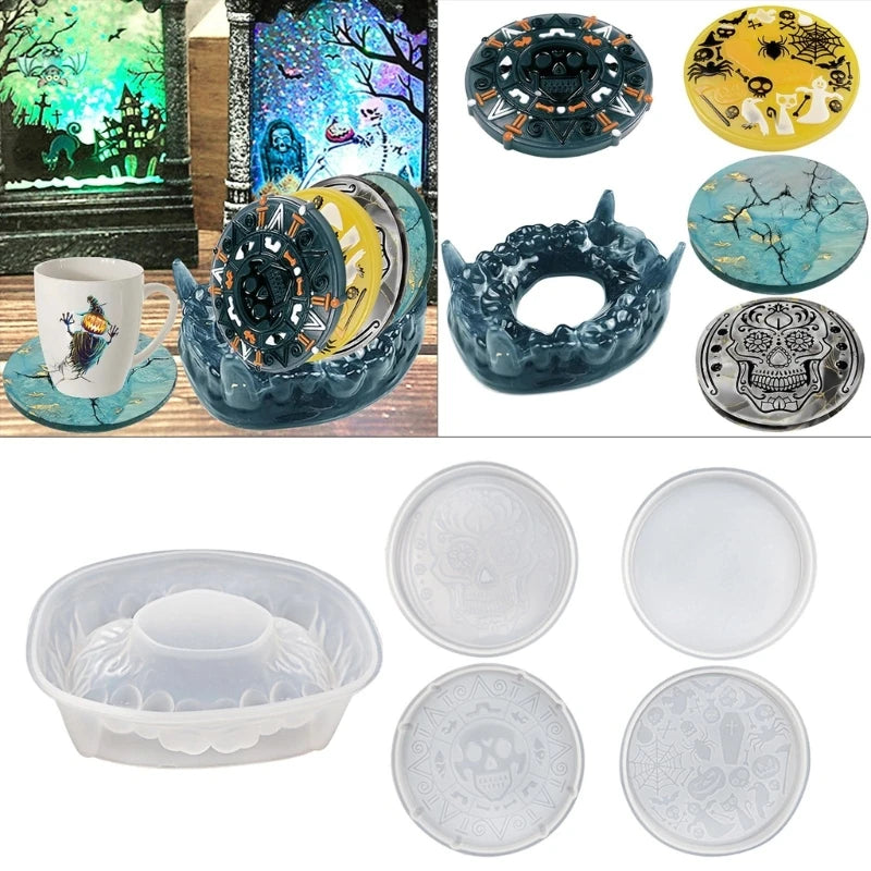 5pc Coaster Resin Molds Set Silicone Storage Box Round Shape