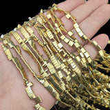 Real Plated Two Hole Rectangle Hematite Natural Stone Spacer Beads