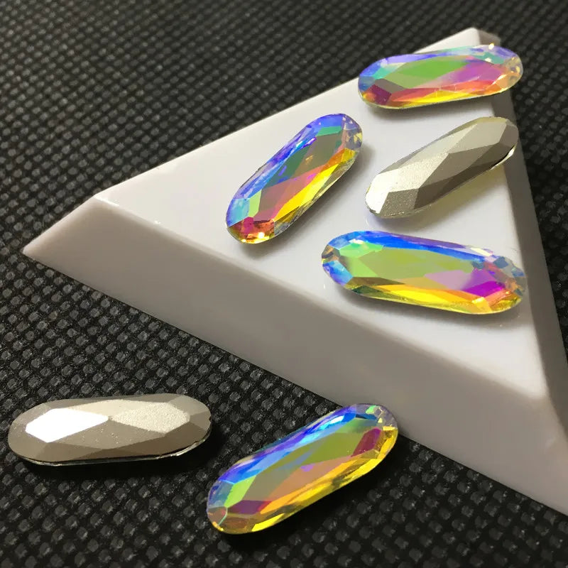 Classical Long Oval Glass Stone Crystal Pointback 5x15mm 7x21mm
