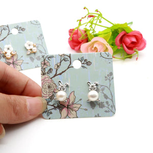 100pcs Colorful Flower & Green Branches Earrings Display Cards 5x4.5cm