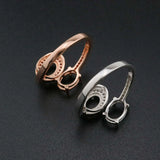 Adjustable Oval Prong Ring Settings, Rose Plated 925 Sterling Silver DIY Bezel
