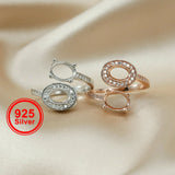 Adjustable Oval Prong Ring Settings, Rose Plated 925 Sterling Silver DIY Bezel