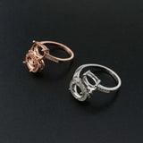 Adjustable Oval Prong Ring Settings, Rose Plated 925 Sterling Silver DIY Bezel