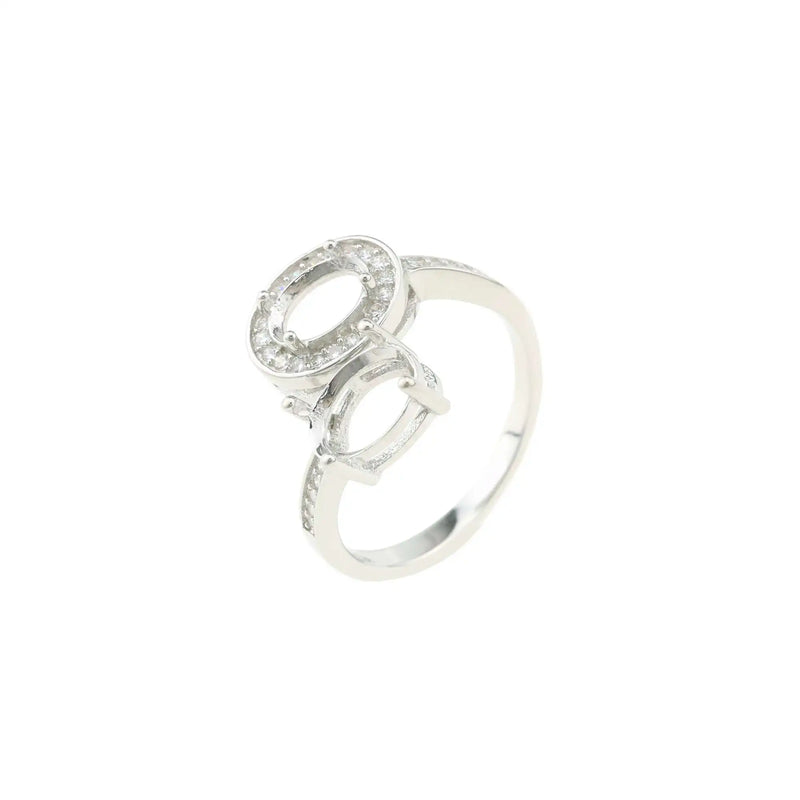 Adjustable Oval Prong Ring Settings, Rose Plated 925 Sterling Silver DIY Bezel