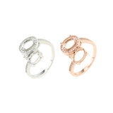 Adjustable Oval Prong Ring Settings, Rose Plated 925 Sterling Silver DIY Bezel