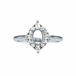 5x7MM Breast Milk Resin Rose Ring Setting 925 Sterling Silver Art Deco Prong