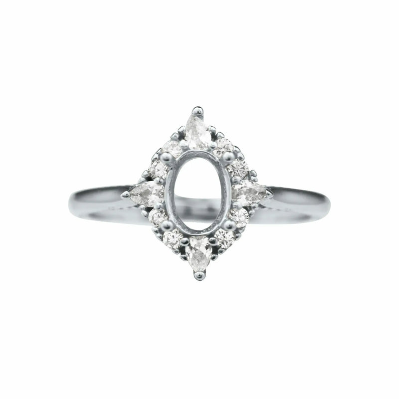 5x7MM Breast Milk Resin Rose Ring Setting 925 Sterling Silver Art Deco Prong