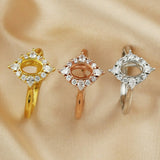 5x7MM Breast Milk Resin Rose Ring Setting 925 Sterling Silver Art Deco Prong