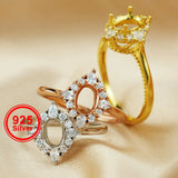5x7MM Breast Milk Resin Rose Ring Setting 925 Sterling Silver Art Deco Prong