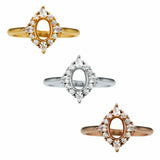 5x7MM Breast Milk Resin Rose Ring Setting 925 Sterling Silver Art Deco Prong