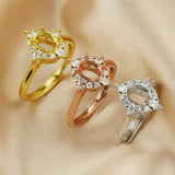 5x7MM Breast Milk Resin Rose Ring Setting 925 Sterling Silver Art Deco Prong