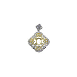 Vintage Style Oval Bezel Plated Flower Solid 925 Sterling Silver Pendant