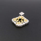 Vintage Style Oval Bezel Plated Flower Solid 925 Sterling Silver Pendant