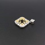 Vintage Style Oval Bezel Plated Flower Solid 925 Sterling Silver Pendant