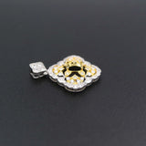 Vintage Style Oval Bezel Plated Flower Solid 925 Sterling Silver Pendant