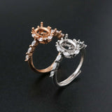 5x7MM Oval Bezel Rose Plated 925 Silver Adjustable Ring Setting