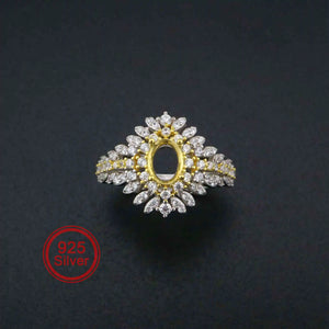 Vintage Style Oval Bezel Pave CZ Stone Ring 925 Sterling Silver Setting