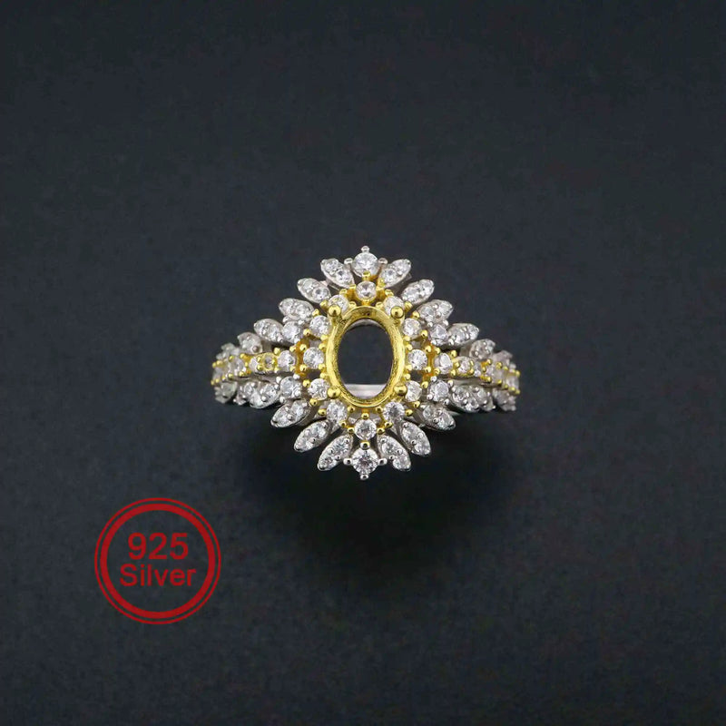 Vintage Style Oval Bezel Pave CZ Stone Ring 925 Sterling Silver Setting