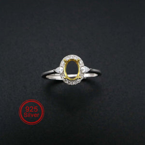 Oval Bezel Pave CZ Stone Vintage Style 925 Silver Ring Setting