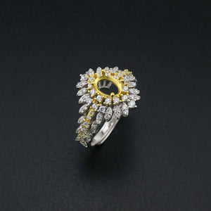 Vintage Style Oval Bezel Pave CZ Stone Ring 925 Sterling Silver Setting