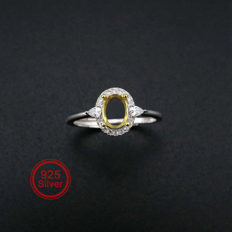 Oval Bezel Pave CZ Stone Vintage Style 925 Silver Ring Setting