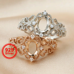 Vintage Style Oval Prong Ring Settings Blank Adjustable 925