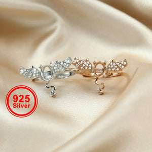 Evil Bat Rose Plated Oval Prong Ring Setting in 925 Sterling Silver