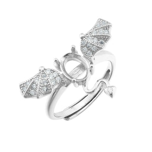 Evil Bat Rose Plated Oval Prong Ring Setting in 925 Sterling Silver
