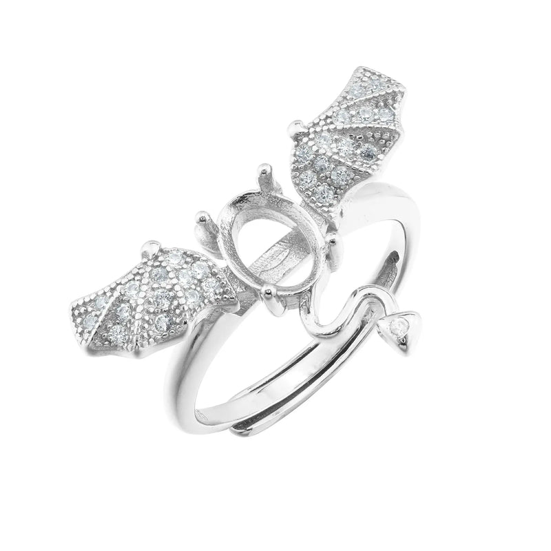 Evil Bat Rose Plated Oval Prong Ring Setting in 925 Sterling Silver