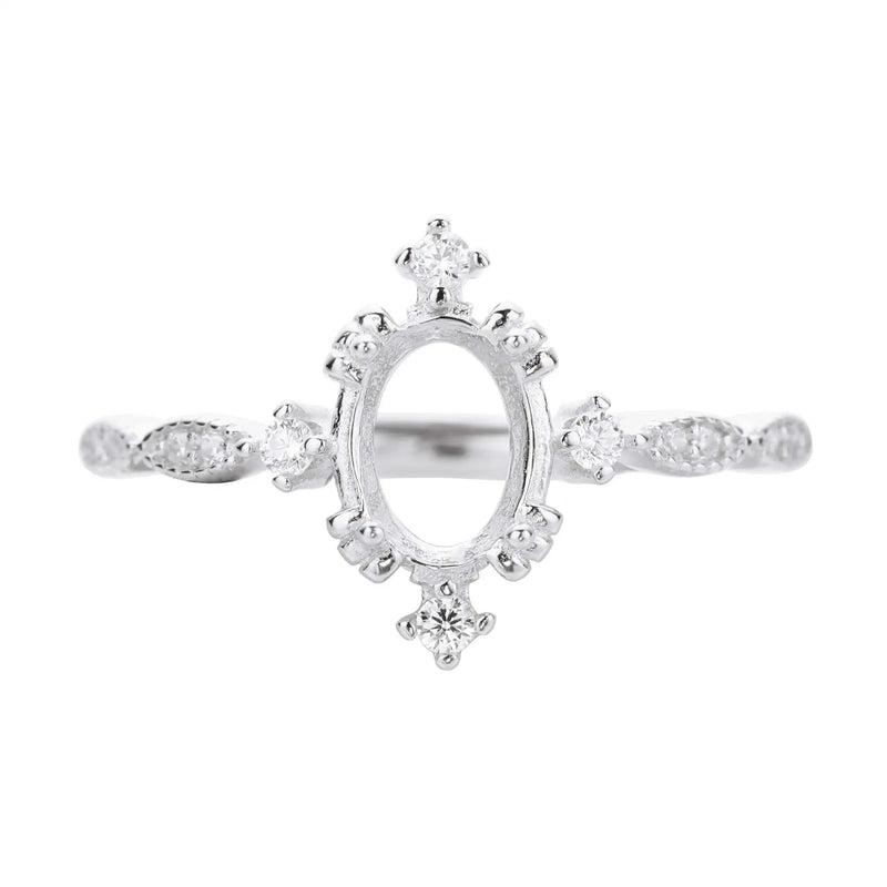 Rose Plated Oval Prong Ring Setting 925 Sterling Silver DIY Jewelry